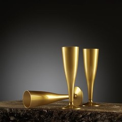 30 Pack Gold Plastic Champagne Flutes – 5 Oz Disposable Toasting Glasses –