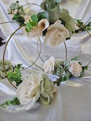 6 Pc Wedding Table Centerpieces, Green, Ivory, Round, Circle, Gold, Wood