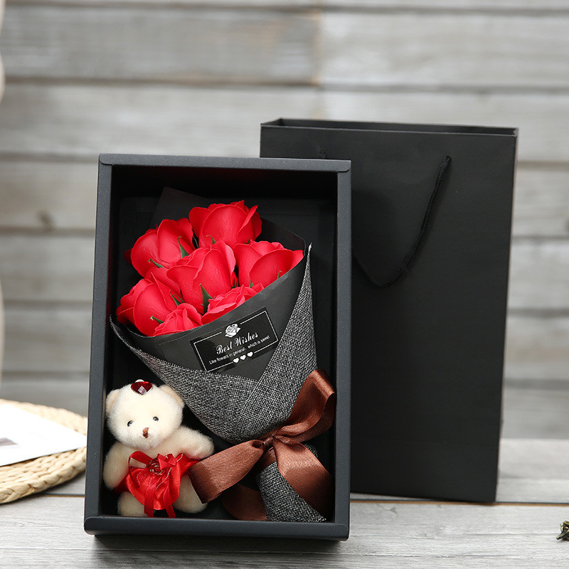 Valentine’s Day Women’s Soap Flower Gift Box And Bear Set