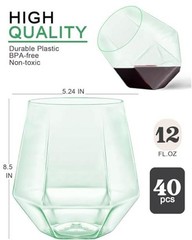 40 Pack Plastic Stemless Wine Cocktail Whiskey Champagne Green – 40 Pack