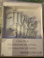Wedding Cake Topper Mr & Mrs Cake Pick Silver New In Box 5” Lillian Rose