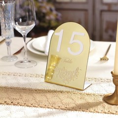 Gold Mirror Arch Wedding Table Numbers with Stands 1-15, 5×7 Acrylic Display