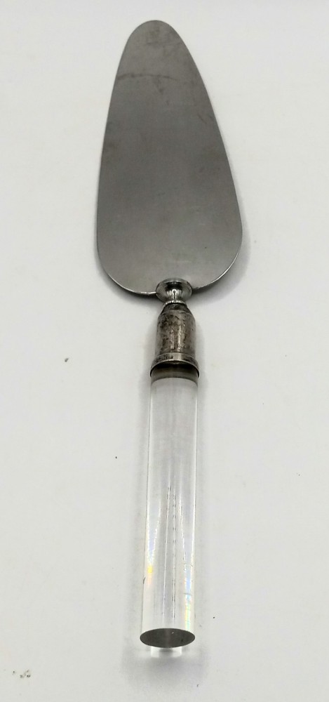 Vtg. Pie Cake Slicer Server Acrylic Lucite Handle With Sterling Silver Band