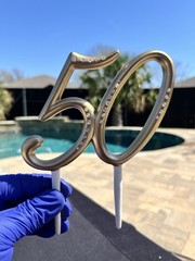 Studio His & Hers 50 th anniversary gold with rhinestones cake topper numbers