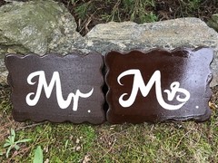 Mr Mrs Wooden Wedding Signs (Set Of Two Signs), Brown White Color