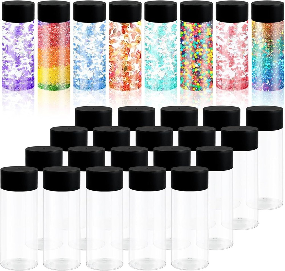 28 Pcs Empty Sensory Bottles with Lids, 10 oz/ 300 ml Leakproof Clear clear