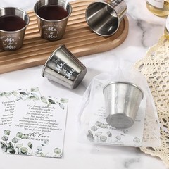 50 Set Wedding Favors for Guests 1.5 oz Stainless Steel Shot Glasses Cheers t…