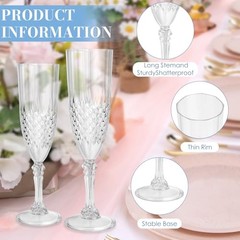 Pcs Plastic Champagne Flutes,Champagne Glasses Bulk, Made of Durable 12 White