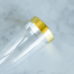 12 6 oz Plastic CLEAR with Gold Rim Champagne Disposable Glasses Party Wedding