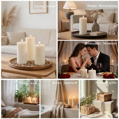 Ginitiri Ivory Rustic Textured Soy Pillar Candles 2.8X3 In Natural Unscented