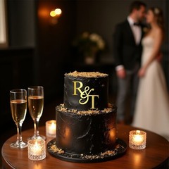 Initials Wedding Cake Topper Charm Monogram Name Gold Silve Mirror Сalligraphy