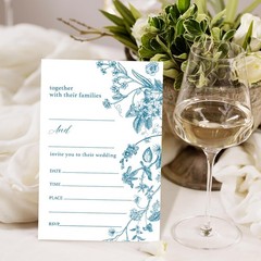TRKAE Floral Dusty Blue Wedding Invites, 25 4 X 6 Inches, Floral-08