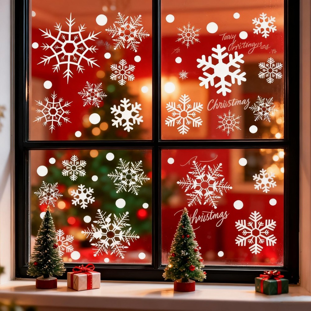 360Pcs Snowflake Christmas Window Clings, Static Christmas Window Stickers Cr…