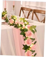 2 Pcs Flower Garland with 19.6 Ft Lights, 13.2 Ft Pink 2 Pack Pink With Lights