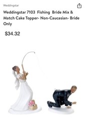 Gone Fishing Couple Bride Wedding Cake Topper Non-Caucasian NOB