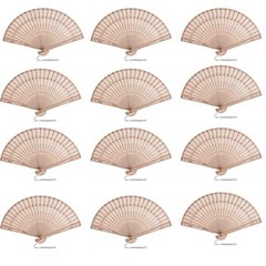 50 Sets Wooden Folding Hand Fans with Organza Bags & Thank You Tags – Wedding Fa