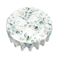 Spring Leaf Floral Sage Green Tablecloth Round 60 Inch 60″Round Sage Green Leaf