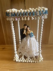 Hand Beaded Vintage Wedding Cake Topper Wilton Bride And Groom White Blue