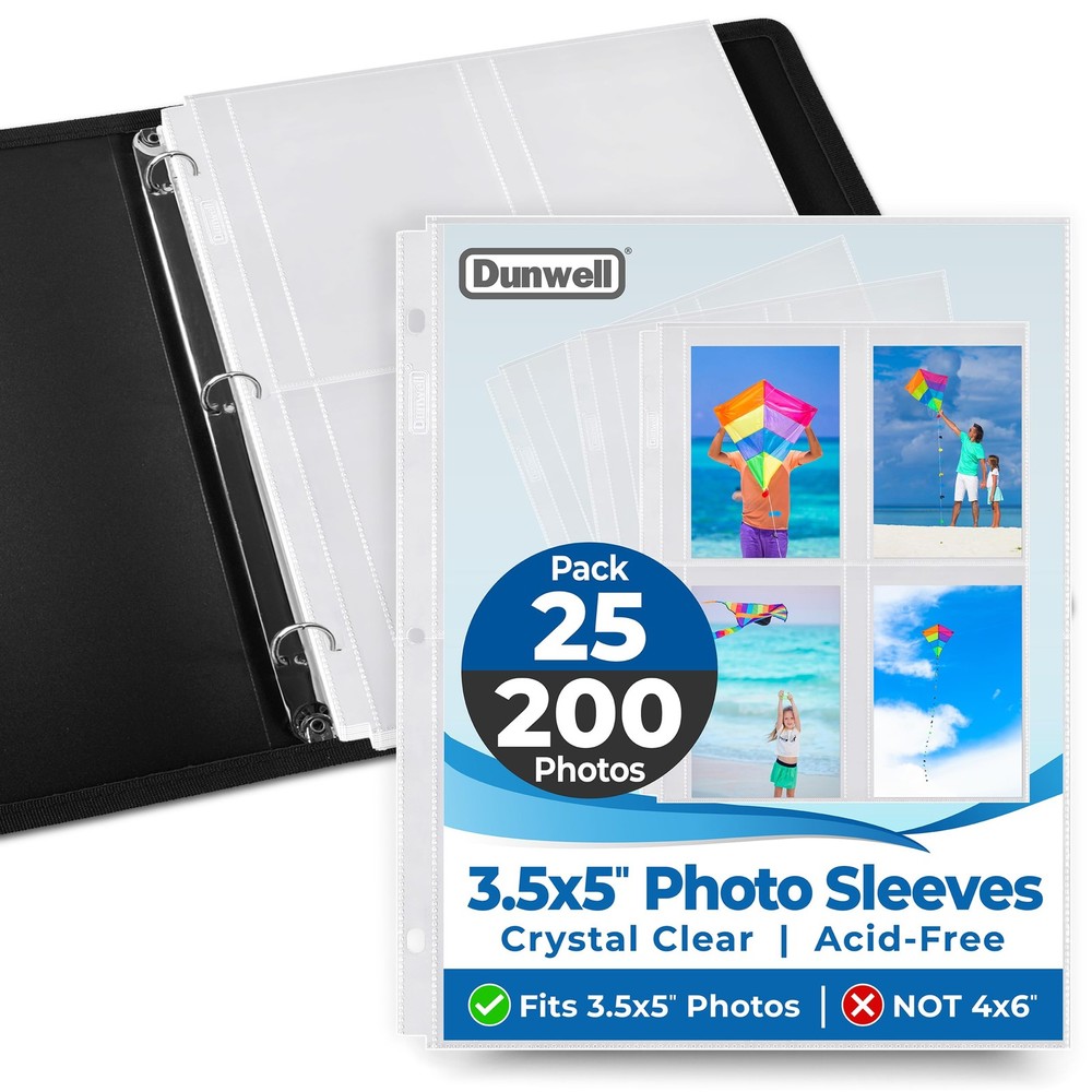 Dunwell 3.5×5 Photo Sleeves for 3-Ring Binder (3.5×5 Size Only), 25 Pack Album R