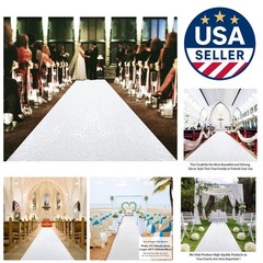 Shiny White Sequin Runner – 4ft x 20ft Wedding Aisle Decor for Indoor/Outdoor