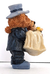 Teddy Bear Wedding Couple Figurine 4 in Tall Carrying Her Over the Threshold