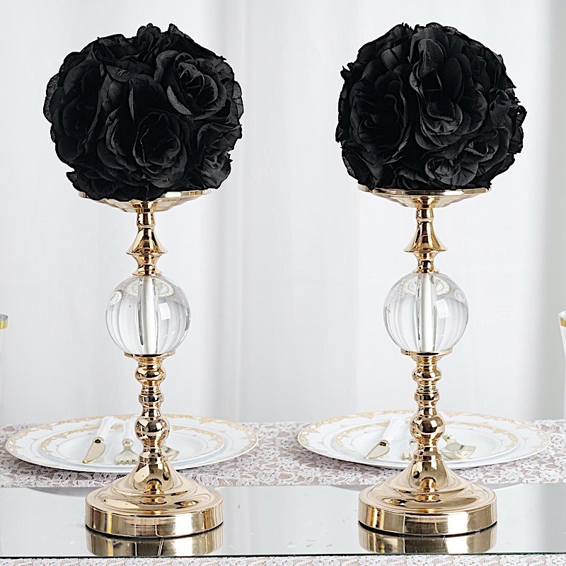 2 BLACK 7″ Silk Roses Flowers Kissing Balls Wedding Party Events Centerpieces