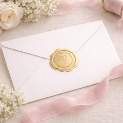 300pcs Gold Embossed Wax Seal Looking Heart Envelope Seals for Gold Heart