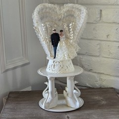 Vtg 50s Wedding Cake Topper, Couple, Swans Column, Heart, Flowers