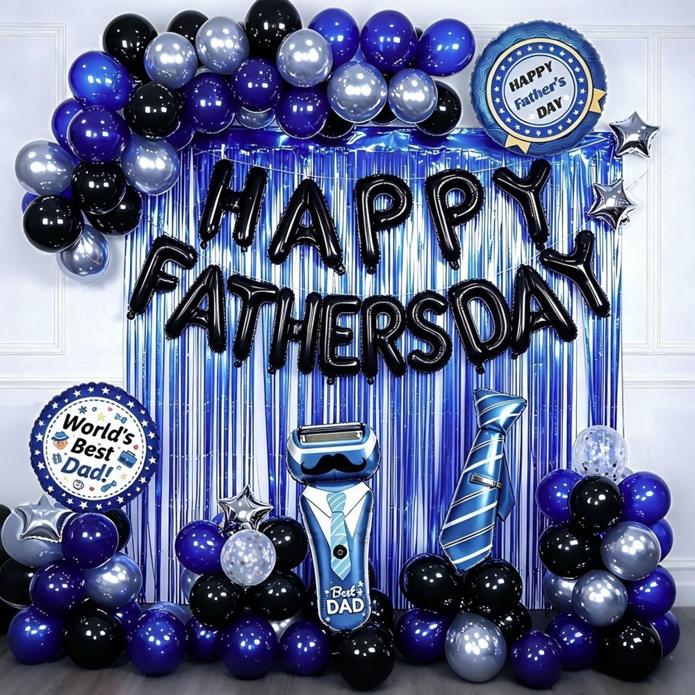 Fathers Day Decorations with Royal Blue Fringe Curtain Foil Balloon Navy…