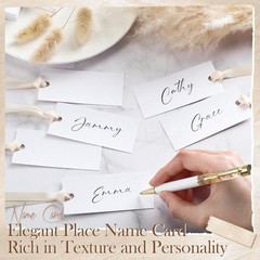 50 PCS Beige Blank Name Place Cards Satin Ribbon 1.57×3.54 Inch Table Setting