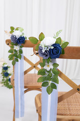 10 Blue Wedding Aisle Decorations with Rose & White Flowers – 5.5″x13