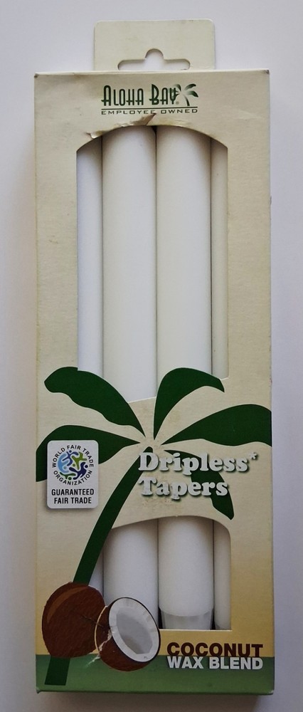Aloha Bay Coconut Taper Candle – Dripless, Unscented 9″ 4 CT White