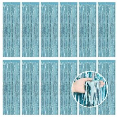 Light Blue Fringe Curtain Party Streamers, 12 Pack 3.3ft x 8.2 ft Foil Curtai…