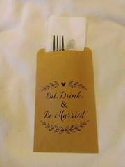 Wedding Utensil Bag, Table Decor «Eat, Drink & Be Married» 50 Count Open Box