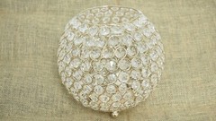 Large Jumbo Fish Bowl Candle Holder Metal Acrylic Crystals Center Gold Silver