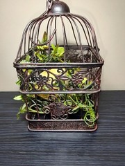 Vintage Decorative Metal Bird Cage French Country Cottage Decor w/Nest and Chick