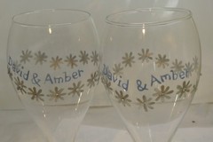Toasting Clear Glass Set Wedding floral w/Bride Groom Names » David And Amber»