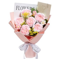 Crochet Flower Bouquet Handmade Knitted Flowers Roses Bouquet for Wedding Pink