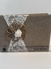 Rustic Burlap Linen & Lace Wedding Guest Book, Brown/White, Twine Flower