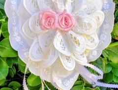 Wedding Ring Bearer Pillow White Lace Heart Cushion Pink Roses Keepsake Gift New