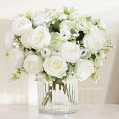 2 Packs Peonies Artificial Flowers, White Artificial Peonies Silk Peonies Flower