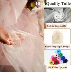 Ivory Tulle Fabric Rolls 54 Inch X 10 Yards Large Mesh Tull Bolt for Wedding, Ga