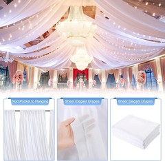 Whiteceiling drapeswith string lights 6-panel design,each panel 5 feet x 10 feet
