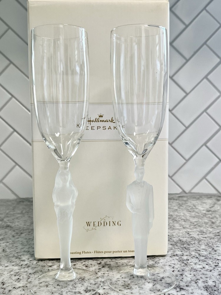 Hallmark Keepsake Two Hearts One Love Wedding Toasting Flutes Bride Groom 2005