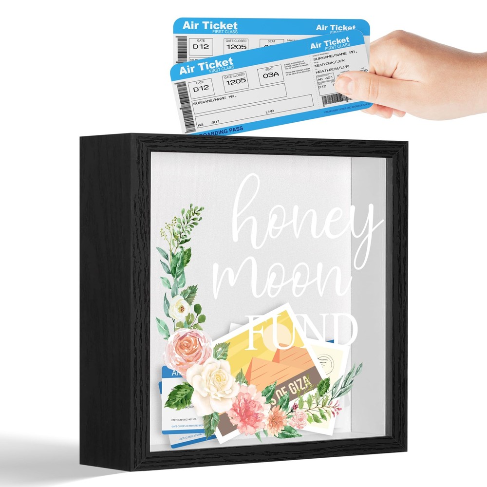 Honeymoon Fund Frames Box, Wooden Black Photo Frame Shadow Box White