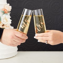 Juvale Mr & Mrs Champagne Flutes Set of 2-10 oz, 6 2 Count (Pack 1), Clear