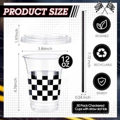 50 Sets Checkered Cup with Flat Lids and White Black Checkered Flag Plaid
