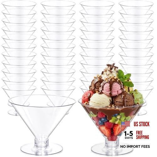 100 PCS Plastic Martini Glasses – 5oz Disposable Cocktail Coupe Glasses – Clear