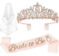 JETKONG 3 Pcs Bachelorette Party Decorations Bridal Shower Crown, Rose Gold