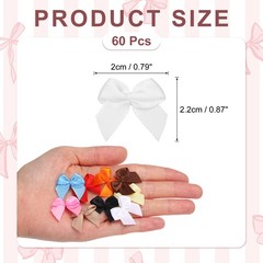 60 Pcs Mini Ribbon Bow 3/4″ Mini Fabric Satin Ribbon Flower Bows, White